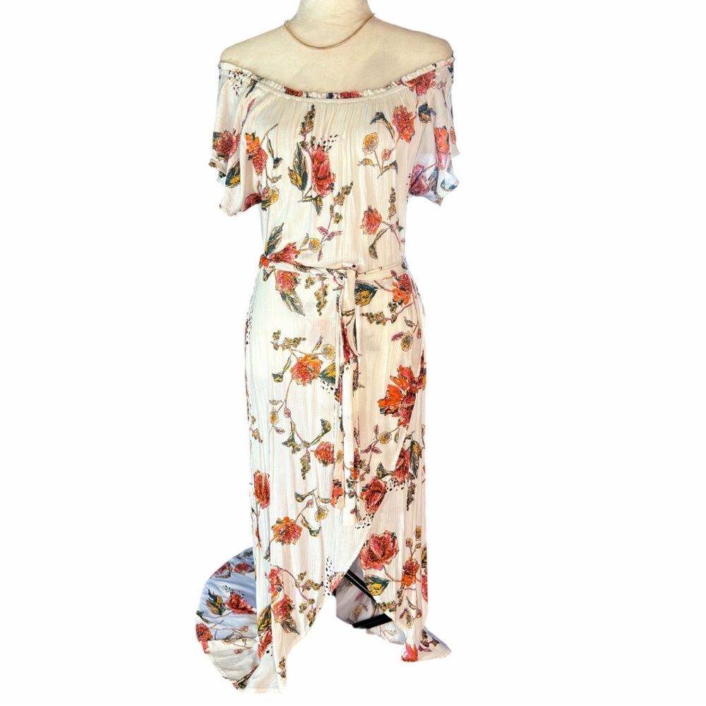 Quiksilver Off Shoulder Floral Maxi Dress Small Boho Wrap High Low NWOT - Picture 3 of 5